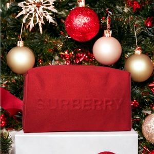 Burberry RED Canvas Travel Cosmetics Accessories Bag with Gold Hardware